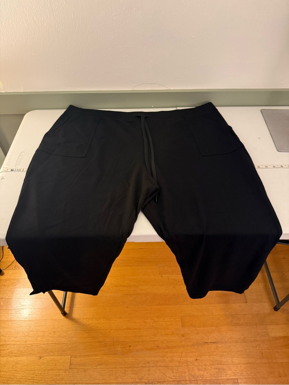 Susan Graver Black Wide-Leg Lounge Joggers with Drawstring